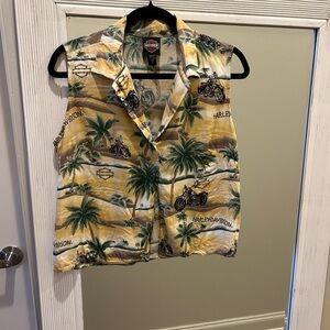 Harley-Davidson Yellow and Green Motorcycle and Palm Tree Tank